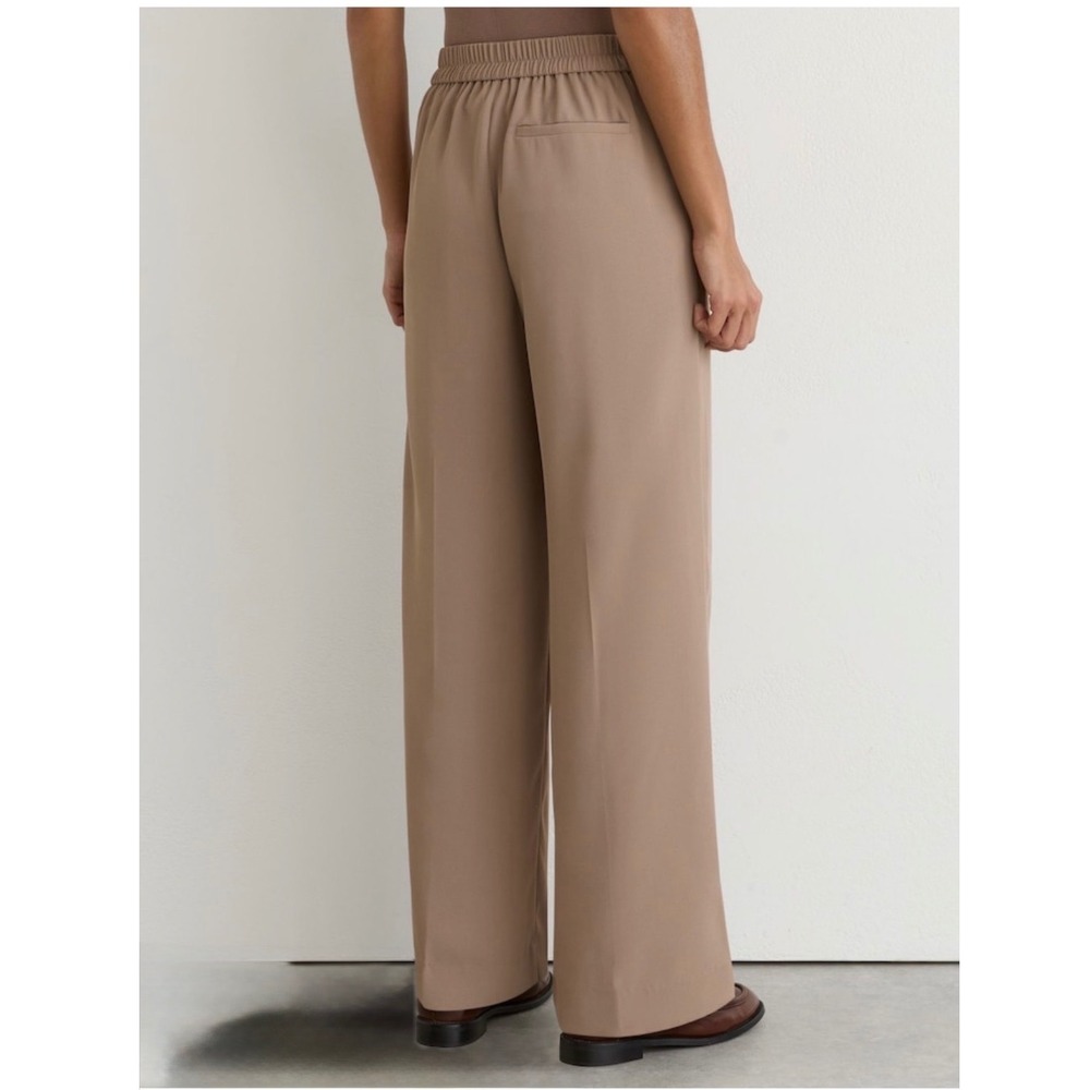 Reiss Eden Wide Leg Twill Trousers Mink Neutral High Rise Elastic Back Pants 6R - Picture 2 of 7